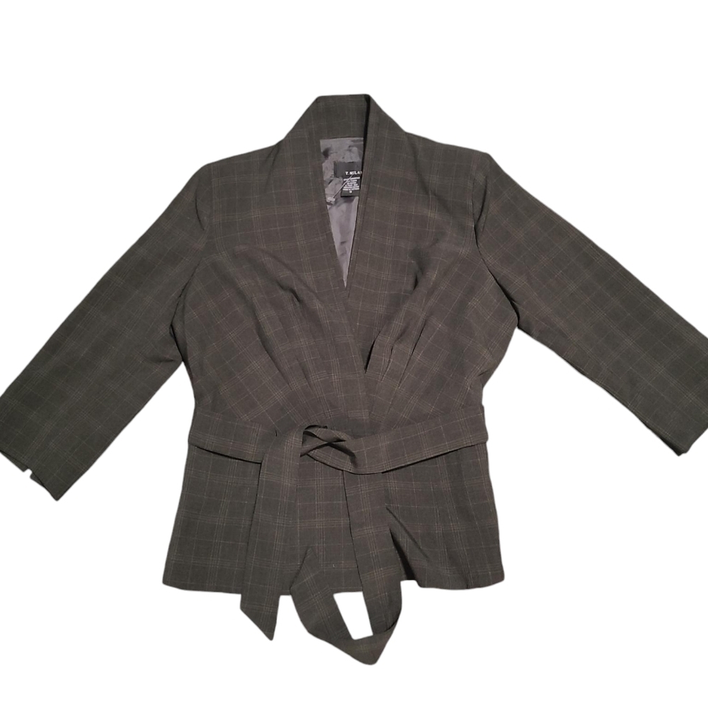 T. MILANO NEW Plaid belted blazer 6